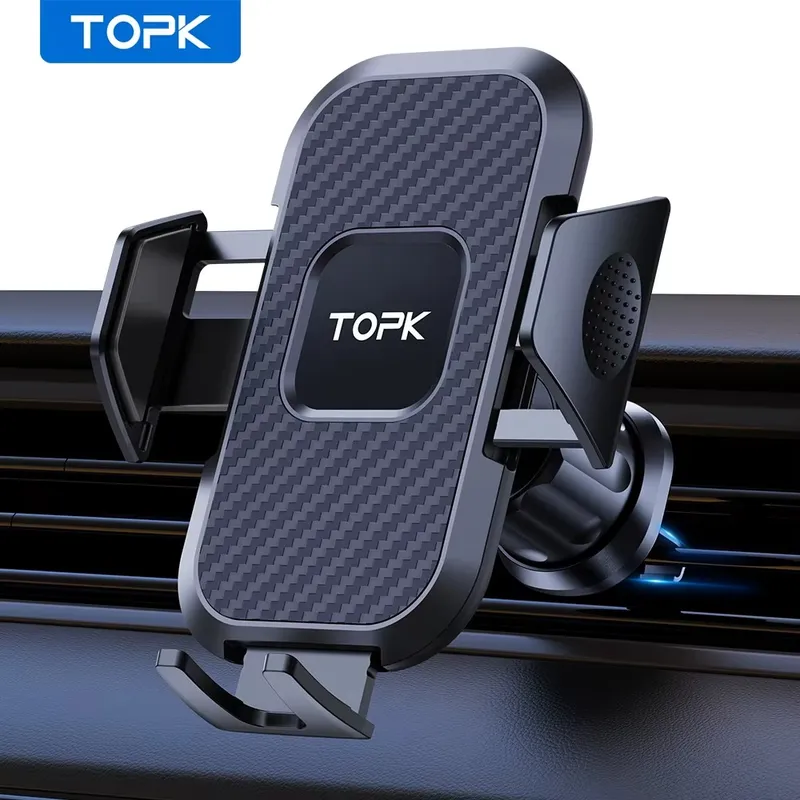 Car Phone Holder Mount,TOPK Upgrade Auto Locking Universal Phone Stand Holder with Hook Clip for Car Air Vent available online in Rwanda