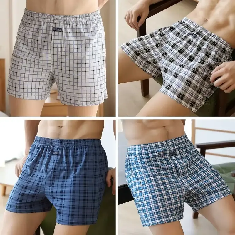 4PCS Men Cotton Boxers Shorts – Comfortable Plaid Loose Fit Underwear Mid-Waist Breathable Homewear in Kigali Rwanda — buy in Kigali Rwanda