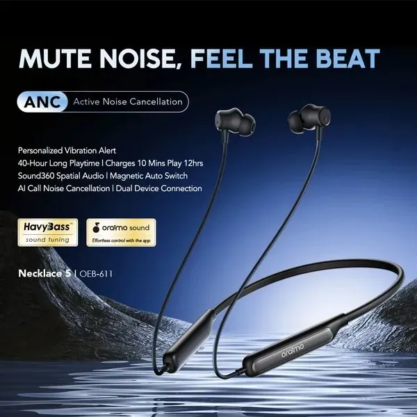 oraimo OEB-611 Neckband Earphones Kigali | Bluetooth Black available online in Rwanda