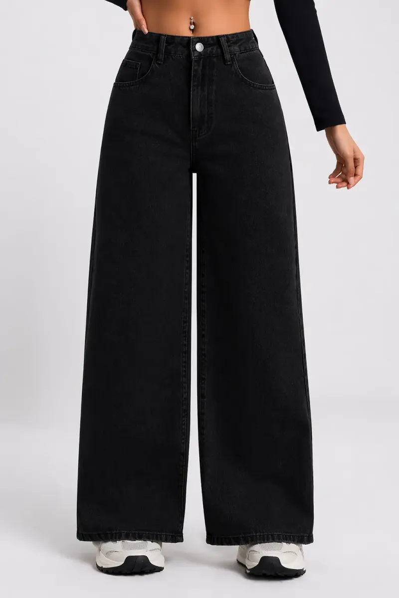 Black High Waist Wide Leg Jeans for Women – Trendy Denim Pants in Kigali, Rwanda