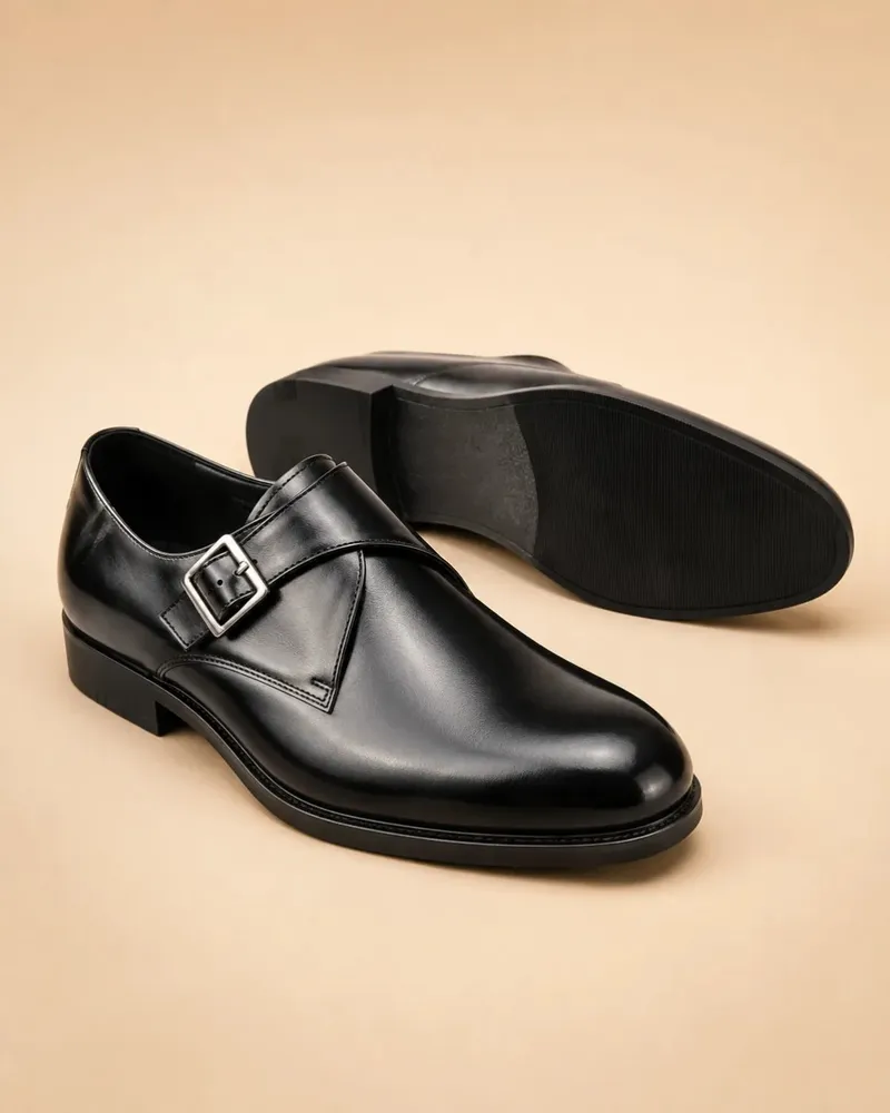 Men's Single Monk Strap Shoes Kigali | Black Leather Formal available online in Rwanda