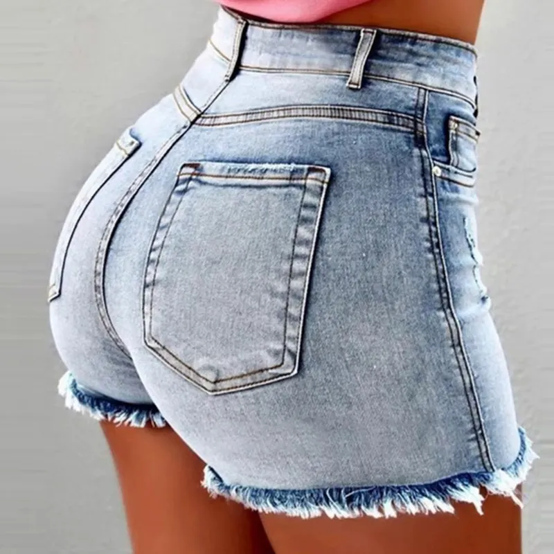 Retro Distressed Ripped Edge Women Shorts High Waist Washed Butt Lifted Slim Fit Side Pockets Casual Club Party Short Pants available online in Rwanda