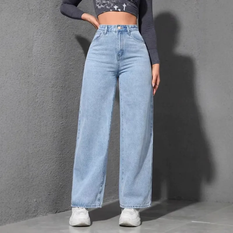 Jeans Women Vintage Wide Leg Pants Denims High Waist Washed Distressed Basics Straight Trousers 2025 Streetwear Floor Length available online in Rwanda