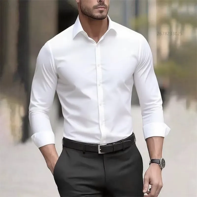 Men's White Long Sleeve Shirt Solid Color Stretch Business Formal Shirt Xs 6XL 1 Day Delivery Egura Rw available online in Rwanda