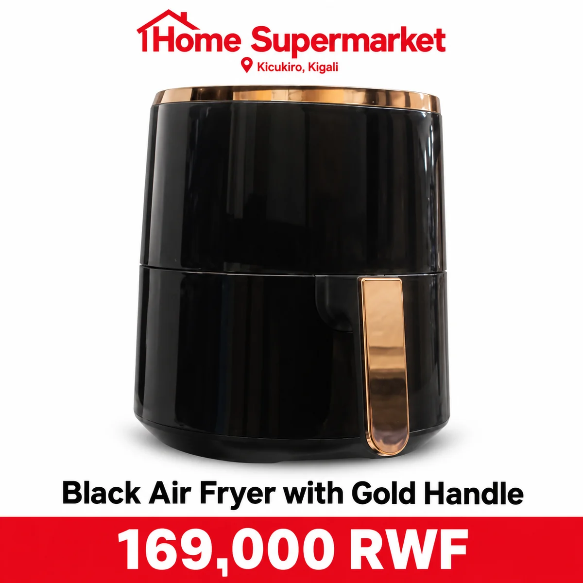 Black Air Fryer with Gold Handle available online in Rwanda