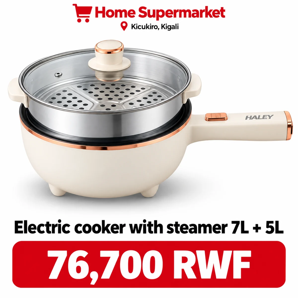 Electric Cooker with Steamer 7L + 5L available online in Rwanda